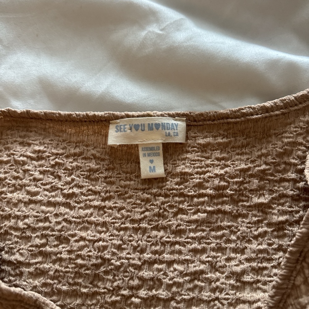 See You Monday Tan Tie-Front Waffle Knit Top - Picture 2 of 3